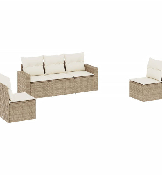 5-tlg. Garten-Sofagarnitur mit Kissen Beige Poly Rattan