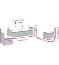 5-tlg. Garten-Sofagarnitur mit Kissen Grau Poly Rattan