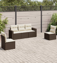 5-tlg. Garten-Sofagarnitur mit Kissen Braun Poly Rattan