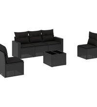 6-tlg. Garten-Sofagarnitur mit Kissen Schwarz Poly Rattan