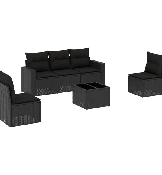 6-tlg. Garten-Sofagarnitur mit Kissen Schwarz Poly Rattan