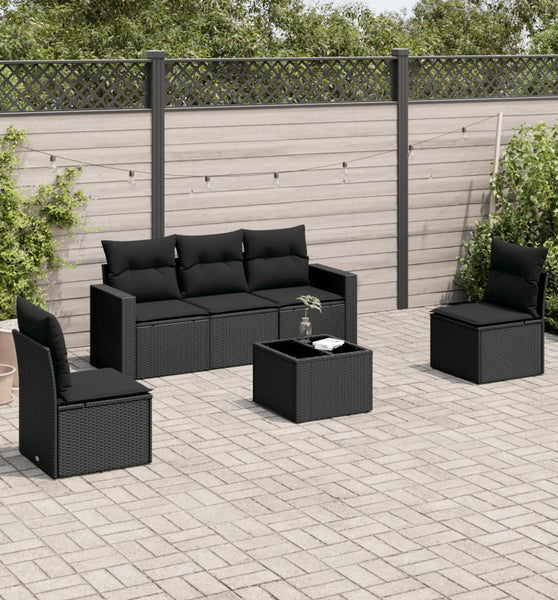 6-tlg. Garten-Sofagarnitur mit Kissen Schwarz Poly Rattan