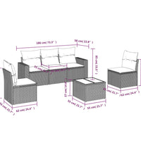 6-tlg. Garten-Sofagarnitur mit Kissen Schwarz Poly Rattan