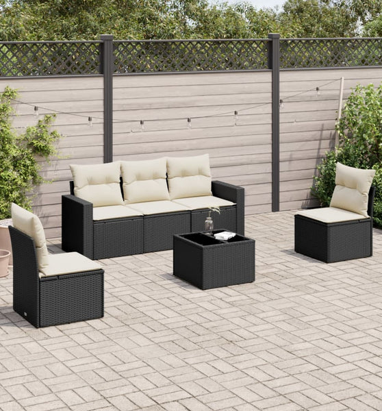 6-tlg. Garten-Sofagarnitur mit Kissen Schwarz Poly Rattan