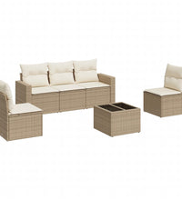 6-tlg. Garten-Sofagarnitur mit Kissen Beige Poly Rattan