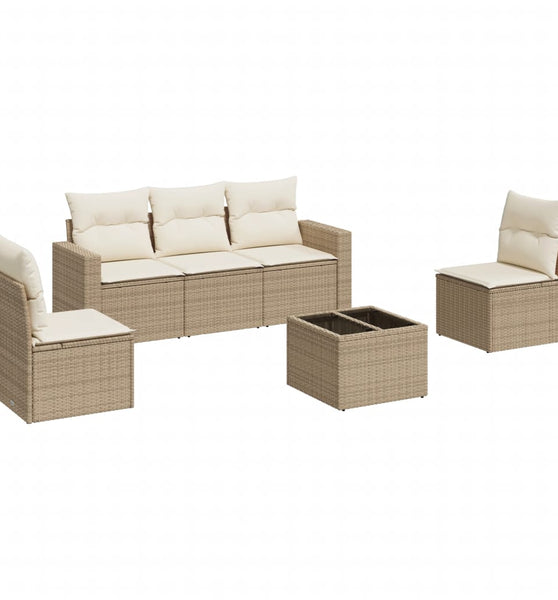 6-tlg. Garten-Sofagarnitur mit Kissen Beige Poly Rattan