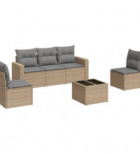 6-tlg. Garten-Sofagarnitur mit Kissen Beige Poly Rattan