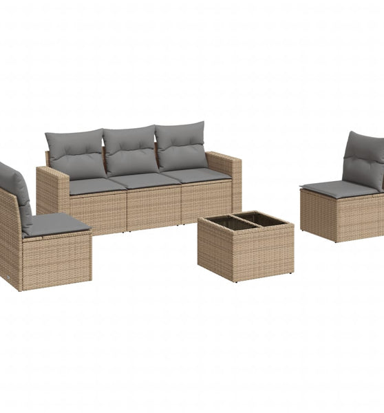 6-tlg. Garten-Sofagarnitur mit Kissen Beige Poly Rattan