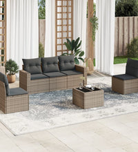 6-tlg. Garten-Sofagarnitur mit Kissen Grau Poly Rattan