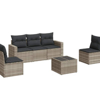 6-tlg. Garten-Sofagarnitur mit Kissen Hellgrau Poly Rattan