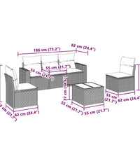 6-tlg. Garten-Sofagarnitur mit Kissen Hellgrau Poly Rattan