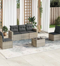 6-tlg. Garten-Sofagarnitur mit Kissen Hellgrau Poly Rattan
