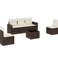 6-tlg. Garten-Sofagarnitur mit Kissen Braun Poly Rattan