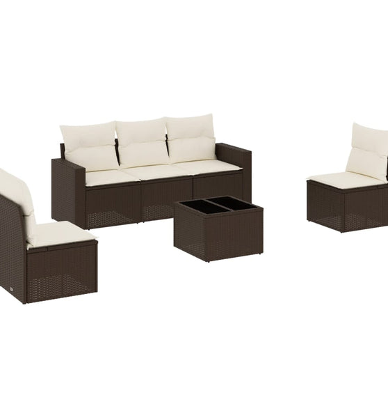 6-tlg. Garten-Sofagarnitur mit Kissen Braun Poly Rattan