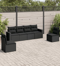 6-tlg. Garten-Sofagarnitur mit Kissen Schwarz Poly Rattan