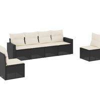 6-tlg. Garten-Sofagarnitur mit Kissen Schwarz Poly Rattan