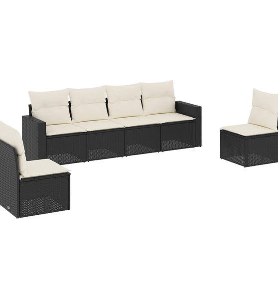6-tlg. Garten-Sofagarnitur mit Kissen Schwarz Poly Rattan