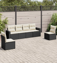 6-tlg. Garten-Sofagarnitur mit Kissen Schwarz Poly Rattan