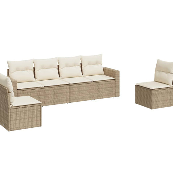 6-tlg. Garten-Sofagarnitur mit Kissen Beige Poly Rattan