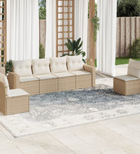 6-tlg. Garten-Sofagarnitur mit Kissen Beige Poly Rattan