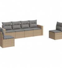 6-tlg. Garten-Sofagarnitur mit Kissen Beige Poly Rattan
