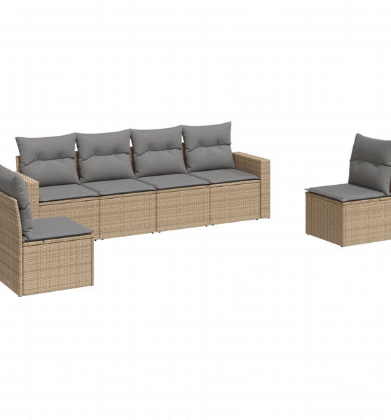 6-tlg. Garten-Sofagarnitur mit Kissen Beige Poly Rattan