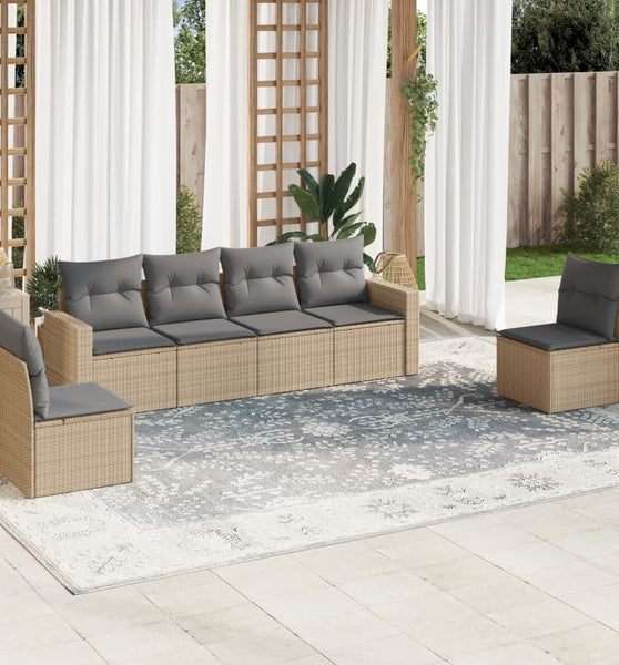 6-tlg. Garten-Sofagarnitur mit Kissen Beige Poly Rattan