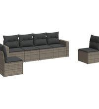6-tlg. Garten-Sofagarnitur mit Kissen Grau Poly Rattan
