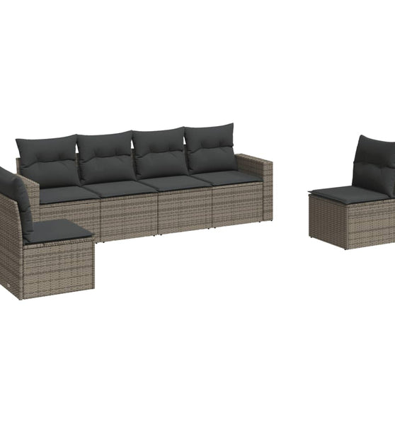 6-tlg. Garten-Sofagarnitur mit Kissen Grau Poly Rattan