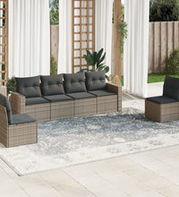 6-tlg. Garten-Sofagarnitur mit Kissen Grau Poly Rattan