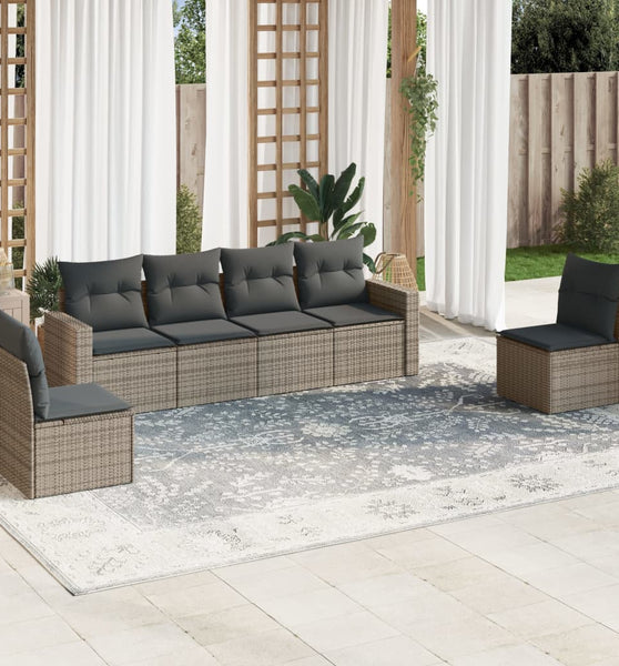 6-tlg. Garten-Sofagarnitur mit Kissen Grau Poly Rattan