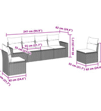 6-tlg. Garten-Sofagarnitur mit Kissen Hellgrau Poly Rattan