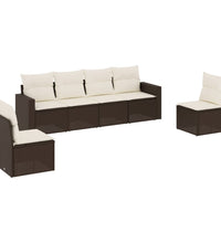 6-tlg. Garten-Sofagarnitur mit Kissen Braun Poly Rattan