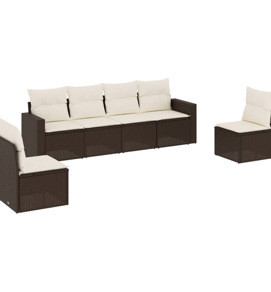 6-tlg. Garten-Sofagarnitur mit Kissen Braun Poly Rattan