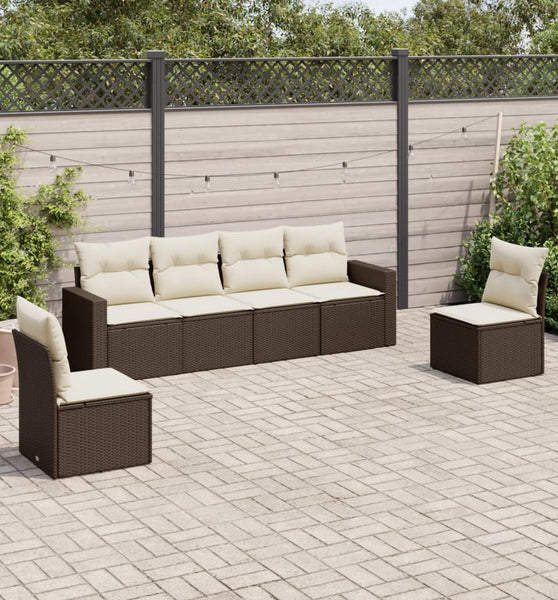 6-tlg. Garten-Sofagarnitur mit Kissen Braun Poly Rattan