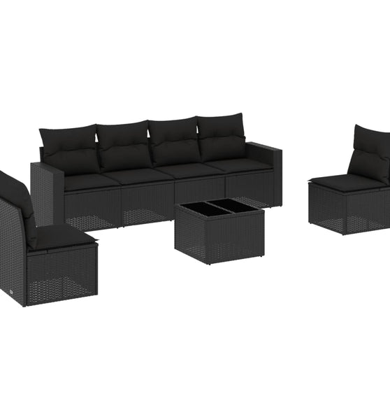 7-tlg. Garten-Sofagarnitur mit Kissen Schwarz Poly Rattan