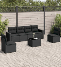 7-tlg. Garten-Sofagarnitur mit Kissen Schwarz Poly Rattan