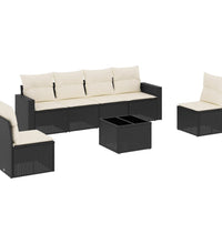 7-tlg. Garten-Sofagarnitur mit Kissen Schwarz Poly Rattan