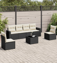 7-tlg. Garten-Sofagarnitur mit Kissen Schwarz Poly Rattan