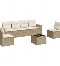 7-tlg. Garten-Sofagarnitur mit Kissen Beige Poly Rattan