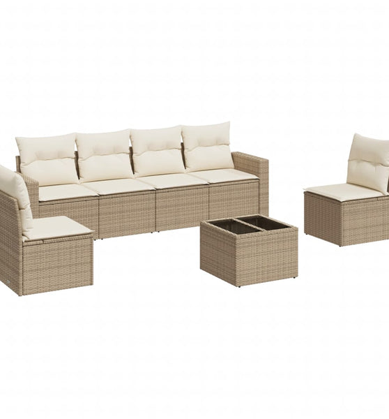 7-tlg. Garten-Sofagarnitur mit Kissen Beige Poly Rattan