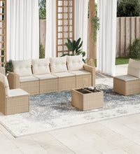 7-tlg. Garten-Sofagarnitur mit Kissen Beige Poly Rattan