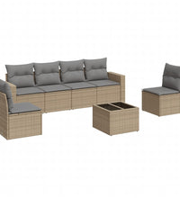 7-tlg. Garten-Sofagarnitur mit Kissen Beige Poly Rattan