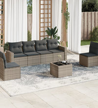 7-tlg. Garten-Sofagarnitur mit Kissen Grau Poly Rattan