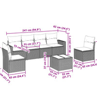 7-tlg. Garten-Sofagarnitur mit Kissen Hellgrau Poly Rattan