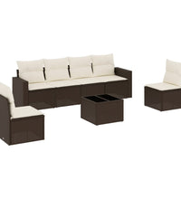 7-tlg. Garten-Sofagarnitur mit Kissen Braun Poly Rattan