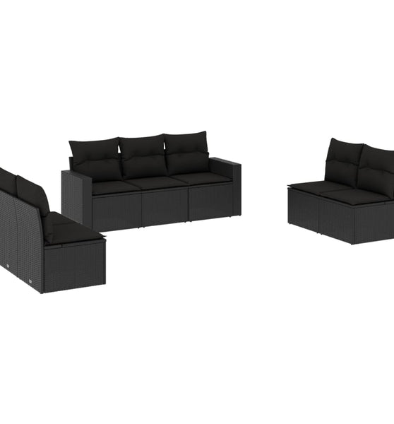 7-tlg. Garten-Sofagarnitur mit Kissen Schwarz Poly Rattan