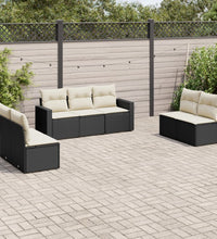 7-tlg. Garten-Sofagarnitur mit Kissen Schwarz Poly Rattan