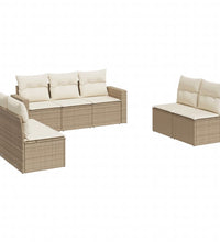 7-tlg. Garten-Sofagarnitur mit Kissen Beige Poly Rattan