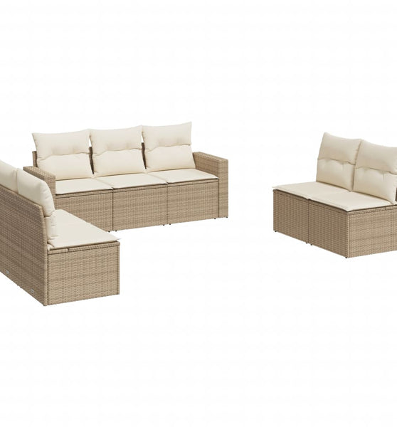 7-tlg. Garten-Sofagarnitur mit Kissen Beige Poly Rattan
